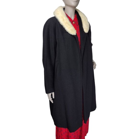 Vintage 30s Black Wool Fox Fur Collar Open Front Opera Swing Dress Overcoat - Picture 4 of 12